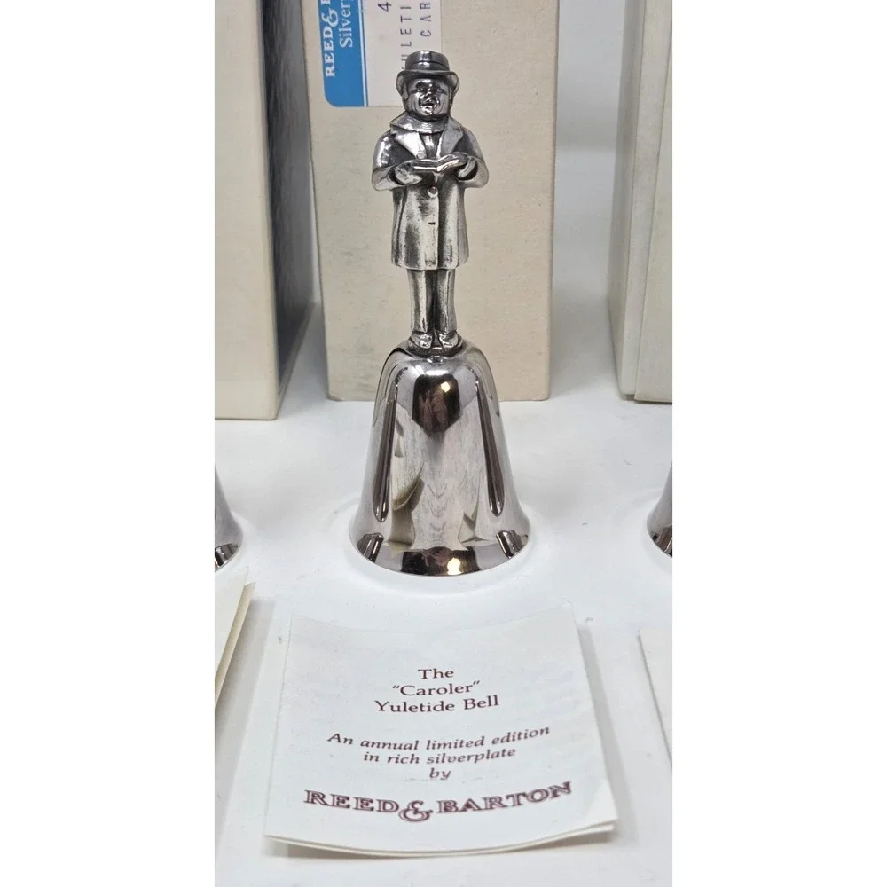 Reed & Barton Yuletide Bell Lot 8 Silverplate Christmas Figural Bells w/ Boxes